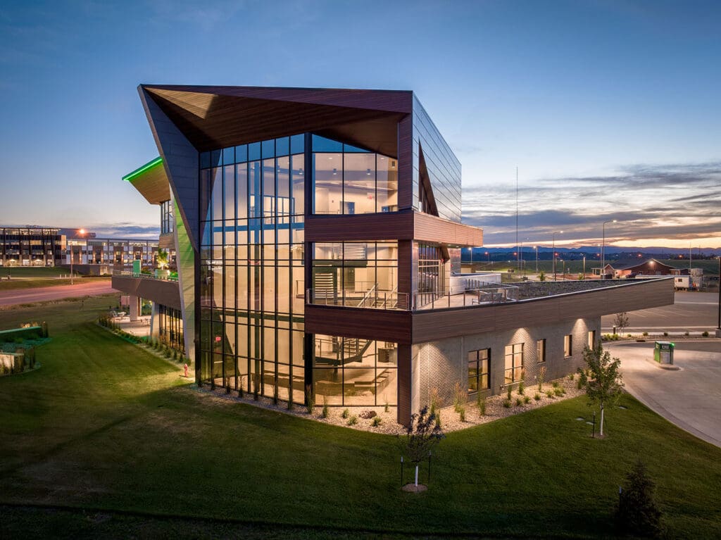 Exterior view of the rear of the Security First Bank building